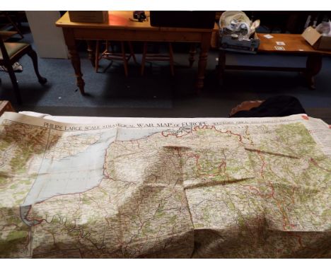 A Philip's large scale strategical war map of Western Europe dating to WWII, with original maker's stamp