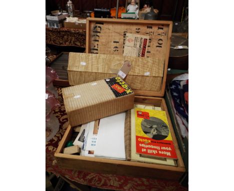 A quantity of vintage marquetry work tools and supplies