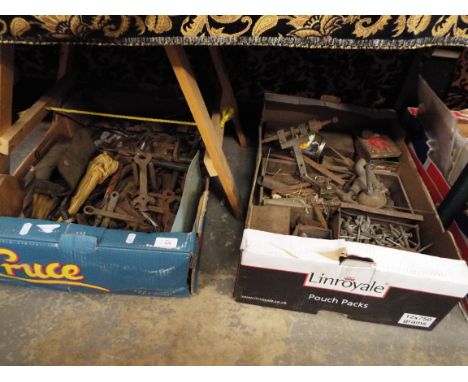 A selection of engineer's drill bits, tools, accessories etc in two boxes 