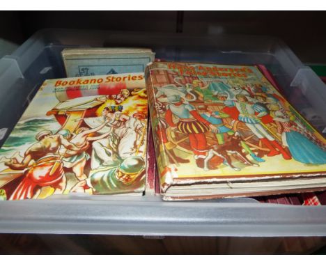 A box of assorted vintage annuals and comics to include 'The Broons', 'Wilfred's Annual 1930' etc     The Broons: 1981, 1983,