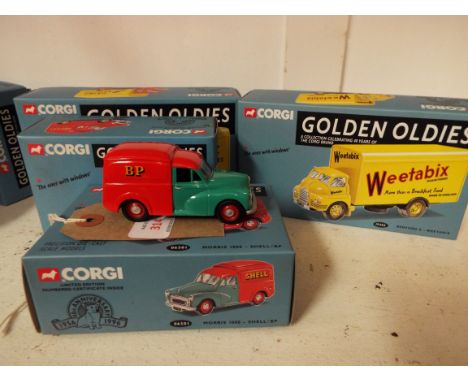 Four boxed Corgi 'Golden Oldies' comprising a Morris 1000 in Nestle livery no.06502, a Morris 1000 in Shell/BP livery no.0650