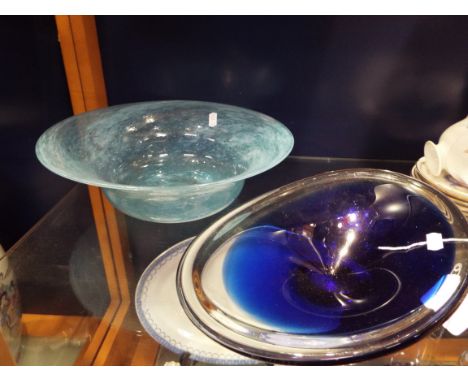 Two blue art glass fruit bowls 