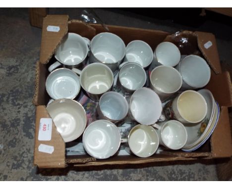 A selection of mainly George V commemorative cups, saucers and beakers to include Royal Worcester and Shelley examples