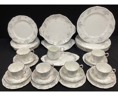 A Royal Albert ‘Satin Rose’ table service for six including; six tea cups and saucers, six dinner plates, six side plates, a 