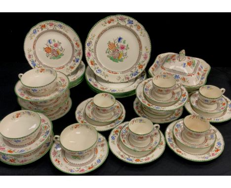 A Spode ‘Chinese Rose’ pattern dinner service for six comprised of; six dinner plates, six tea cups and saucers, six soup bow