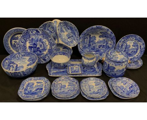 Spode Italian ware comprised of; one sandwich plate, one sugar bowl, a butter patty square, six tea plates, a milk jug, three