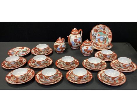 A Japanese Kutani porcelain tea set, inc teapot, water jug, sugar bowl,  eleven cups and saucers , twelve side plates etc 