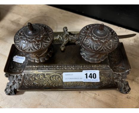 VICTORIAN BRASS INKWELL A/F