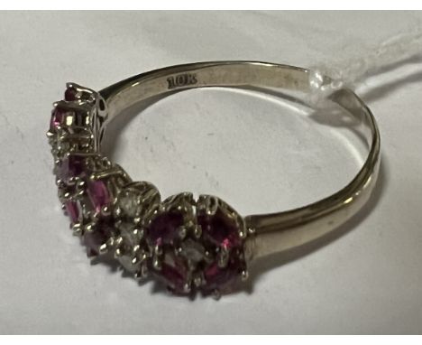 10CT WHITE GOLD, DIAMOND &amp; RUBY RING SIZE S - 3 GRAMS APPROX