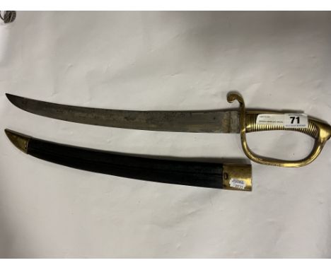 BRASS HANDLED NAVAL SWORD CUTLESS CIRCA LATE 19THC (PLEASE NOTE CORRESPONDING NUMBERS ON SCABBARD &amp; BLADE)