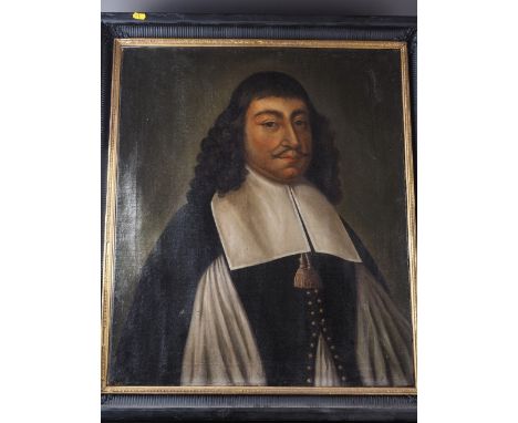 An oil on canvas portrait of a nobleman, 26" x 21", in ebonised and gilt frameCondition:Small dent/hole under his left should