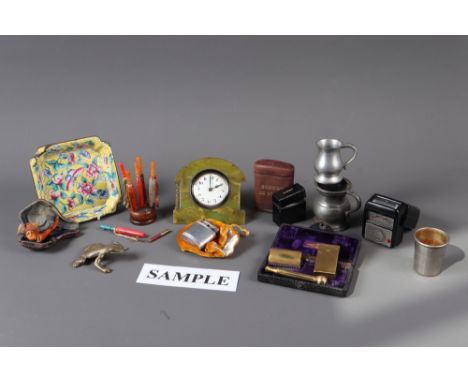 Two lighters, a miniature pipe, in fitted box, two collapsible shot glasses and other items