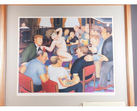 Beryl Cook: a signed colour print, "Lunchtime Refreshment", in gilt frame
