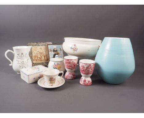 A Poole Pottery butter dish and cover, a preserve pot, a Poole Pottery bowl, and other decorative ceramics
