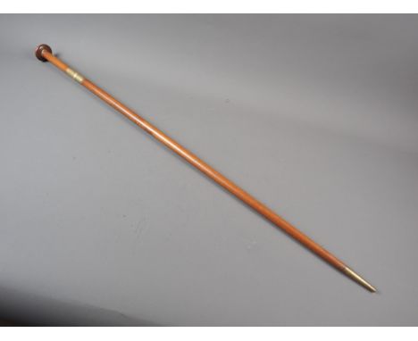 A late 20th century Hittadu hardwood and brass mounted sword stick, 36" long overall, blade 11" long