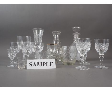 A Royal Doulton glass 1979 Christmas champagne flute with bird and floral decoration, a quantity of cut glass, including whis