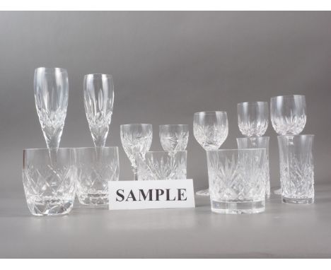 A pair of Waterford champagne flutes, a set of six Waterford flared rim glasses, a set of six Waterford wines, three whisky t