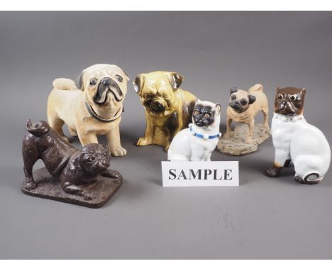 A quantity of mostly ceramic model pugs, various