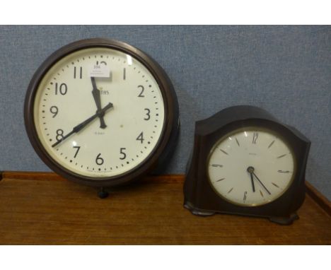 A Smiths Bakelite circular 8-day wall clock and a mantel clock 