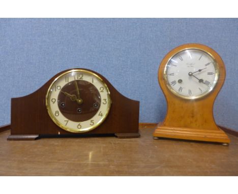 A Woodford mahogany mantel clock and a yew wood timepiece, both with Franz Hermle movements 