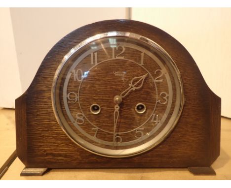 Smith Enfield oak cased chiming marble clock