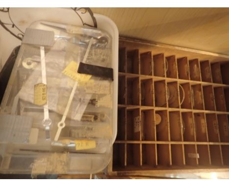 Box of clock spares accessories and travelling clocks