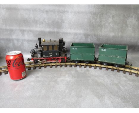 MARKLIN GARDEN SCALE DEUTSCHE BUNDESBAHN LOCOMOTIVE 98311, together with a matching pair of green Lehmann LGB uncovered wagon