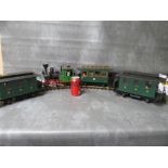 LEHMANN GARDEN SCALE LGB LOCOMOTIVE No.2, together with three green Lehmann LGB carriages