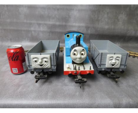 BACHMANN GARDEN SCALE THOMAS THE TANK ENGINE No.1, together with a matching pair of grey uncovered wagons 