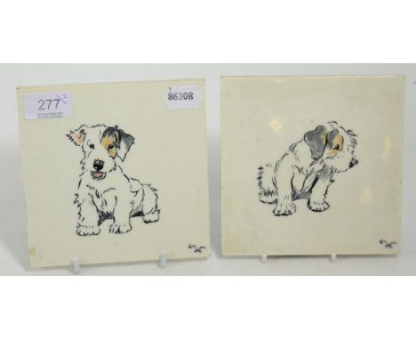 A pair of Poole pottery tiles printed with dogs after Cecil Aldin 
