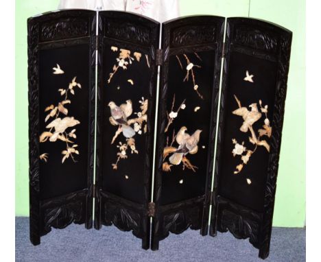 A Japanese Meiji period ivory and mother of pearl inlaid four fold screen 