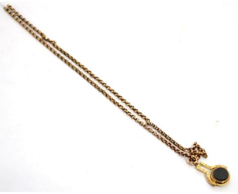 A bloodstone set swivel fob on chain 15.11g gross