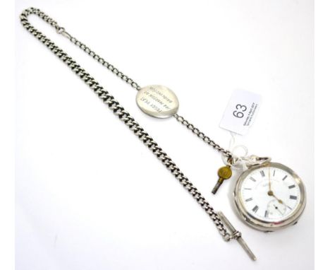 A silver open faced pocket watch, signed J. G. Graves, Sheffield,  and a silver curb link chain