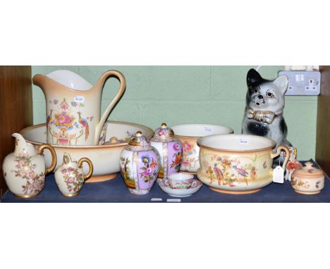 A quantity of blush ivory wares including two Royal Worcester jugs (one a.f.) a crown Devon Fieldings wash set, Crown Ducal w