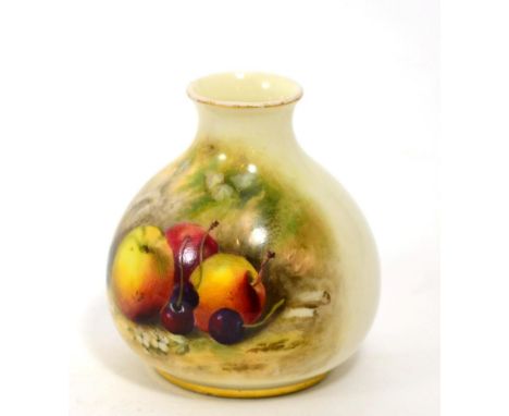 A Royal Worcester squat vase of fruit, signed by Ricketts