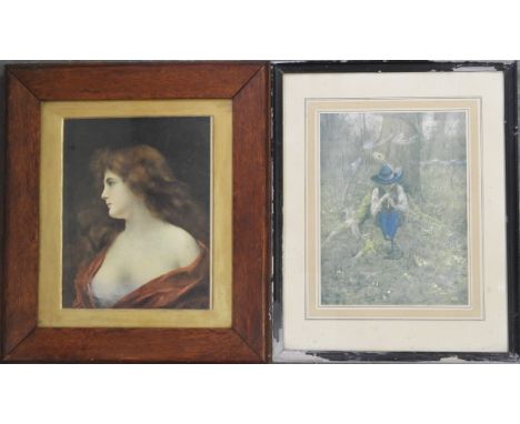 2 FRAMED PRINTS FEMALE PORTRAIT & BOY WITH FLUTE   