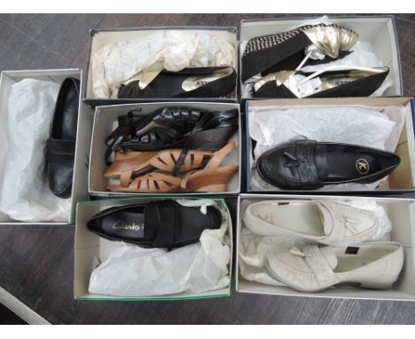 Seven pairs of new ladies shoes including Bally, Clarks and K