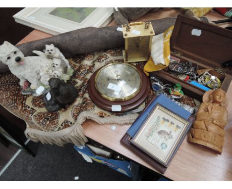 A miscellaneous selection including costume jewellery, barometer, wall hanging etc