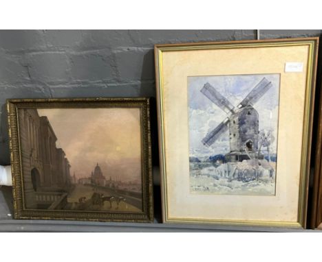 A group of paintings to include British School (19th century), architectural study with figures.  Inscribed verso. oils.  29x