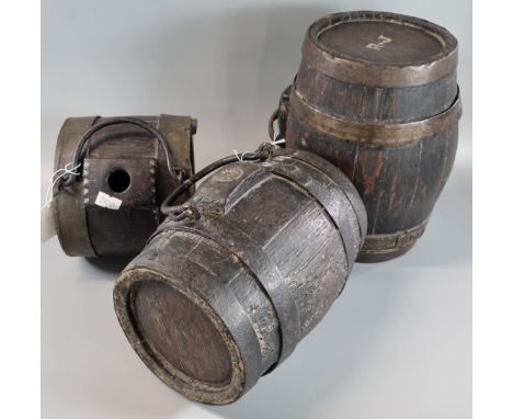 Collection of vintage oak coopered and metal bounded keg/rum barrels of small proportions.  (3)  (B.P. 21% + VAT) 