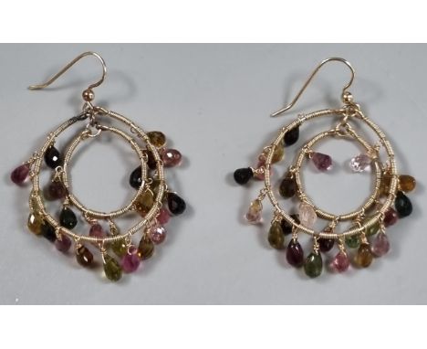 Pair of pink chandelier earrings set with topaz  briolette stones.  (B.P. 21% + VAT) 