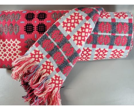 Vintage Derw product made in Wales pink ground Carthen.  234x210cm approx.   (B.P. 21% + VAT) Overall do obvious holes, rips 