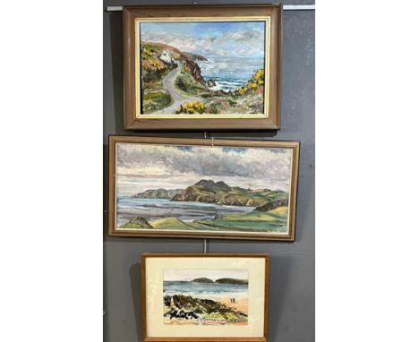 H R P Lloyd (Welsh 20th century), group of Welsh landscapes and coastal studies in oils and watercolours.  Framed.  (5)  (B.P