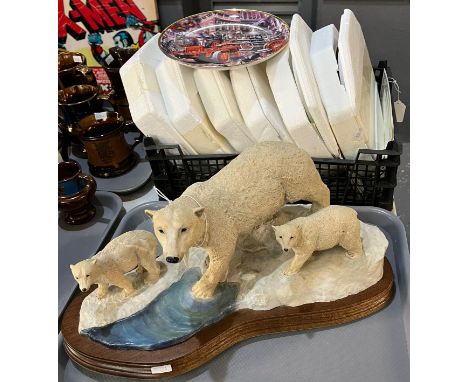 Collection of modern Collector's fire engine plates and a modern ceramic group of polar bears.   (B.P. 21% + VAT) 