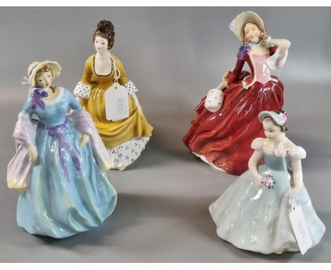 Three Royal Doulton bone china figurines to include: 'The Bridesmaid', 'Coralie' and 'Autumn Breezes', together with an Alton