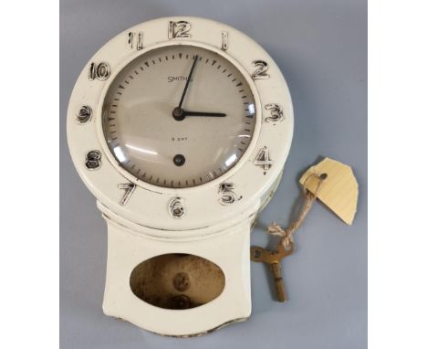 Vintage 1960s Smiths Enfield single train eight day kitchen wall clock.  With key.  (B.P. 21% + VAT) 