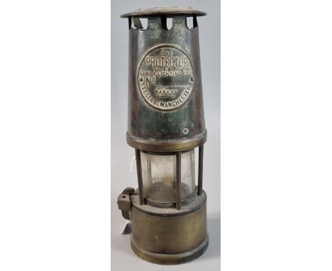 Vintage Miner's lamp by 'The Protector Lamp and Lighting Company. Eccles, Manchester'. (B.P. 21% + VAT)  Used and worn condit