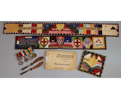 Collection of WWI items to include: medal group with Queen's south Africa Medal, having clasps for South Africa 1901, South A