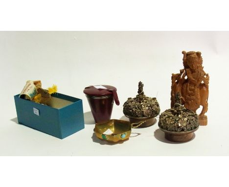 Two decorative silver taper holders, a set of four hunting cups and other sundry items 