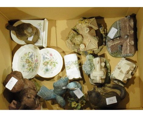 Poole Pottery bisque model squirrel, similar fox and robin, other models and ceramics (1 box) 